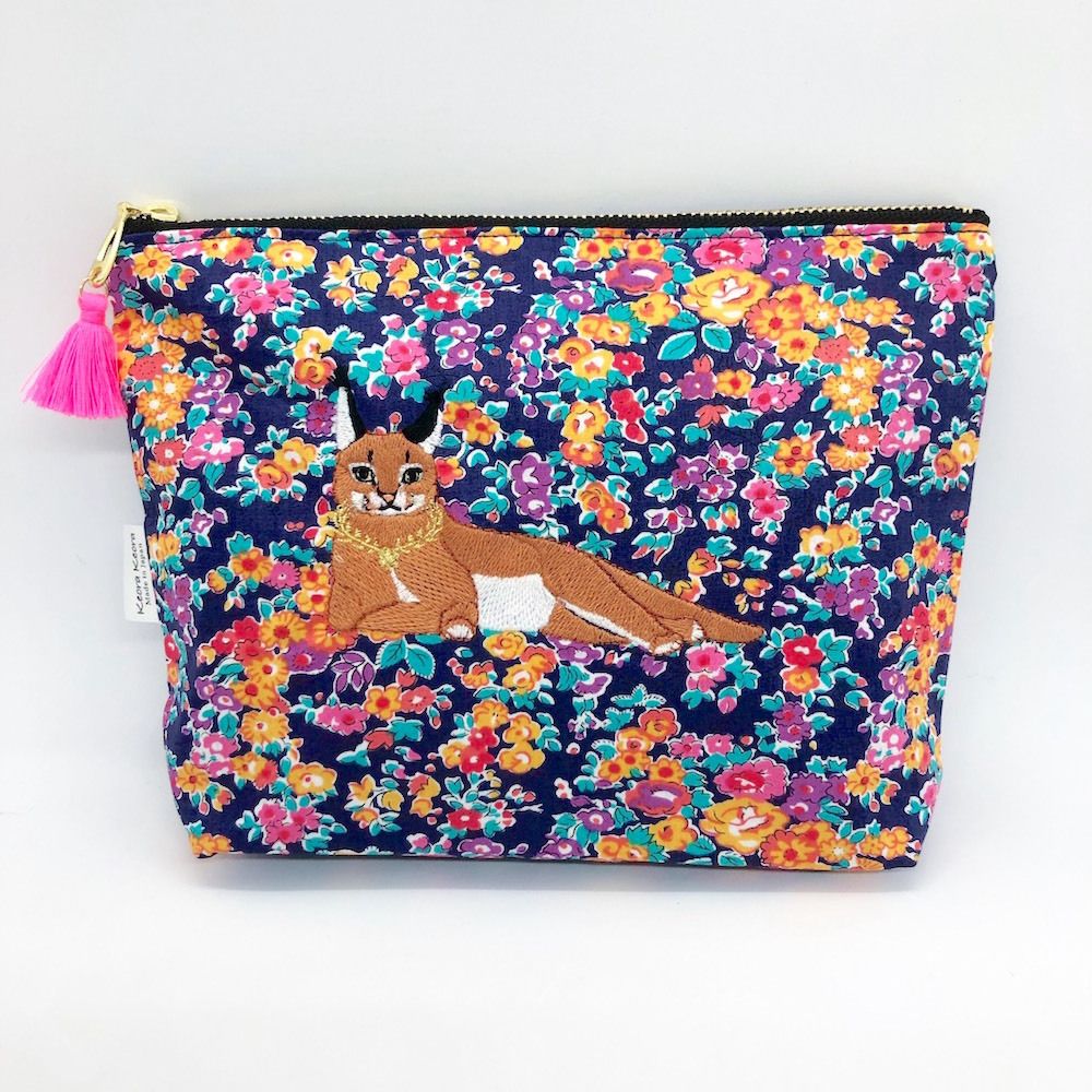 Papeterie bureau - Pochette brodée tissu imprimé Liberty - Chat au violon, Caracal, Moineau de Java  - KEORA KEORA GOODS JP