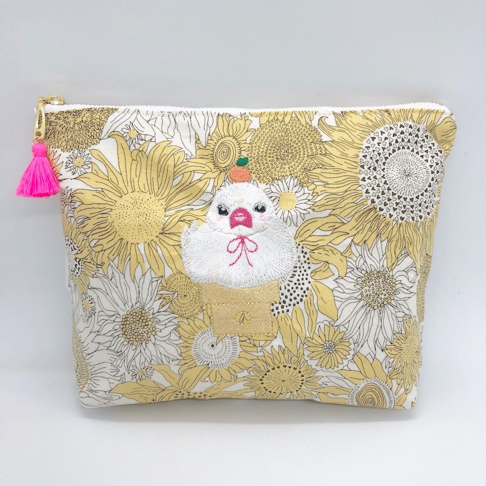 Papeterie bureau - Pochette brodée tissu imprimé Liberty - Chat au violon, Caracal, Moineau de Java  - KEORA KEORA GOODS JP