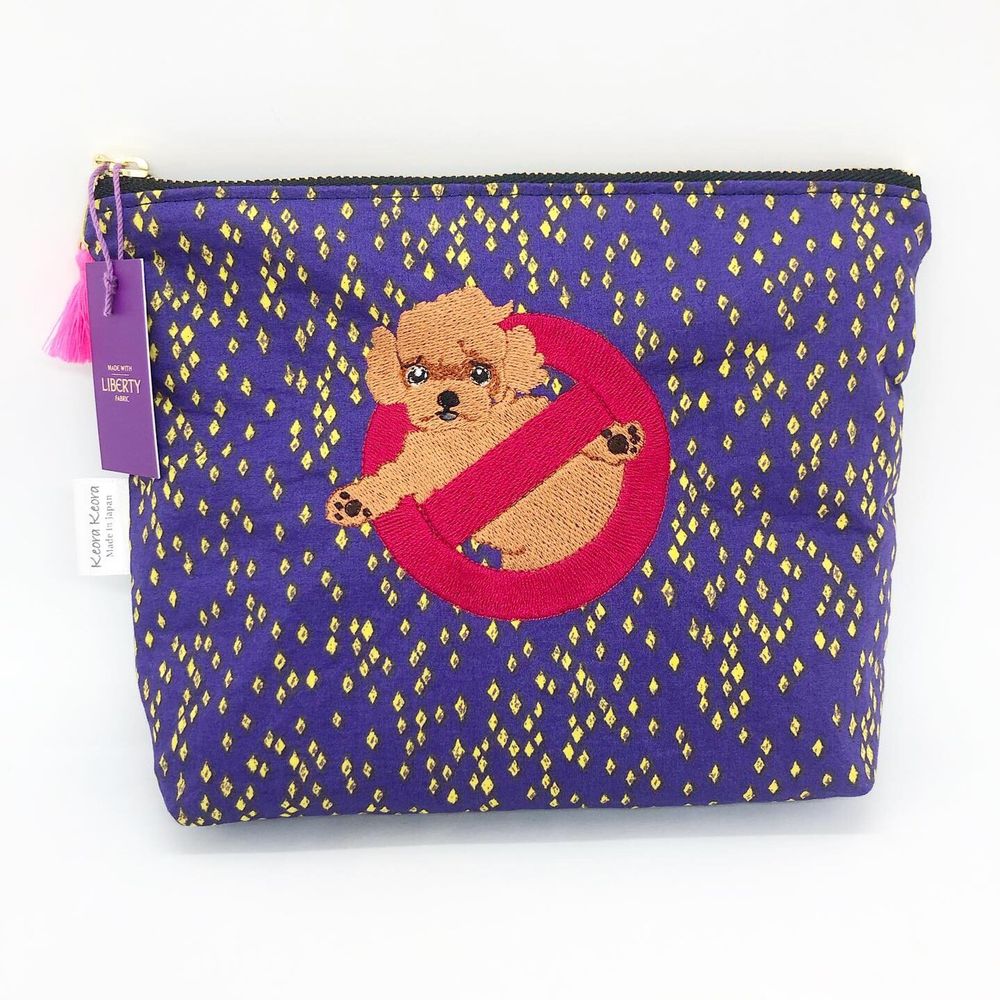 Pochettes - Pochette brodée tissu imprimé Liberty - bâtards de caniche, ballerine de lapin, prince corgi, toy-caniche sorcière - KEORA KEORA GOODS JP