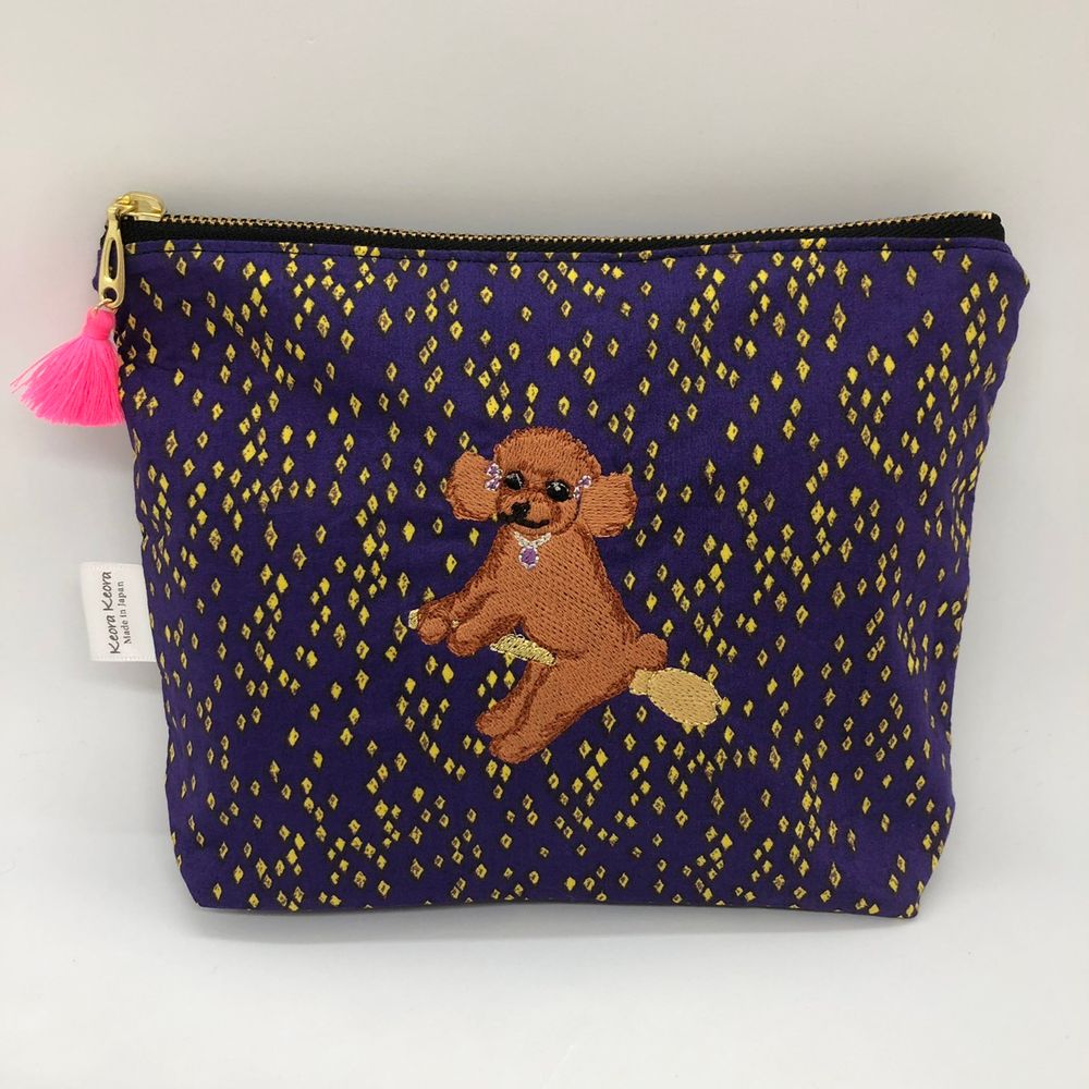 Pochettes - Pochette brodée tissu imprimé Liberty - bâtards de caniche, ballerine de lapin, prince corgi, toy-caniche sorcière - KEORA KEORA GOODS JP