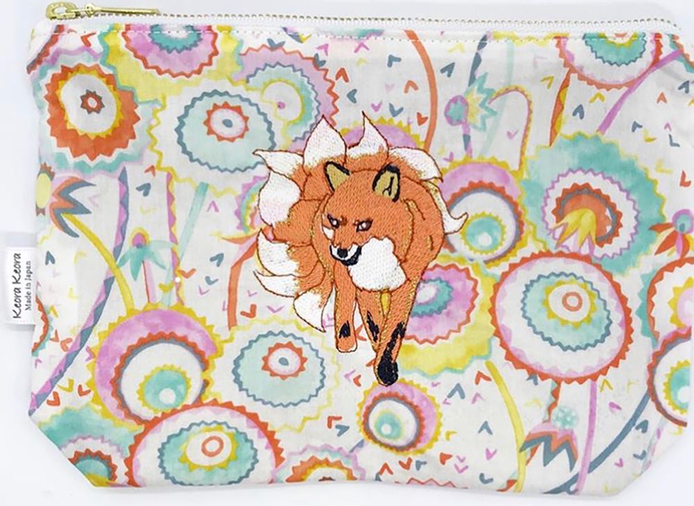 Cadeaux - Pochette brodée tissu imprimé Liberty - Chat-fantôme à deux queues & Renard-fantôme à neuf queues - KEORA KEORA GOODS JP