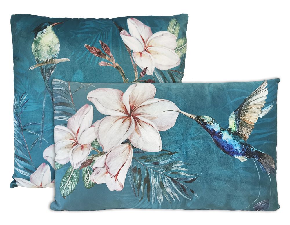 Fabric cushions - Cover Hummingbird Blue - AUTREFOIS DÉCORATION