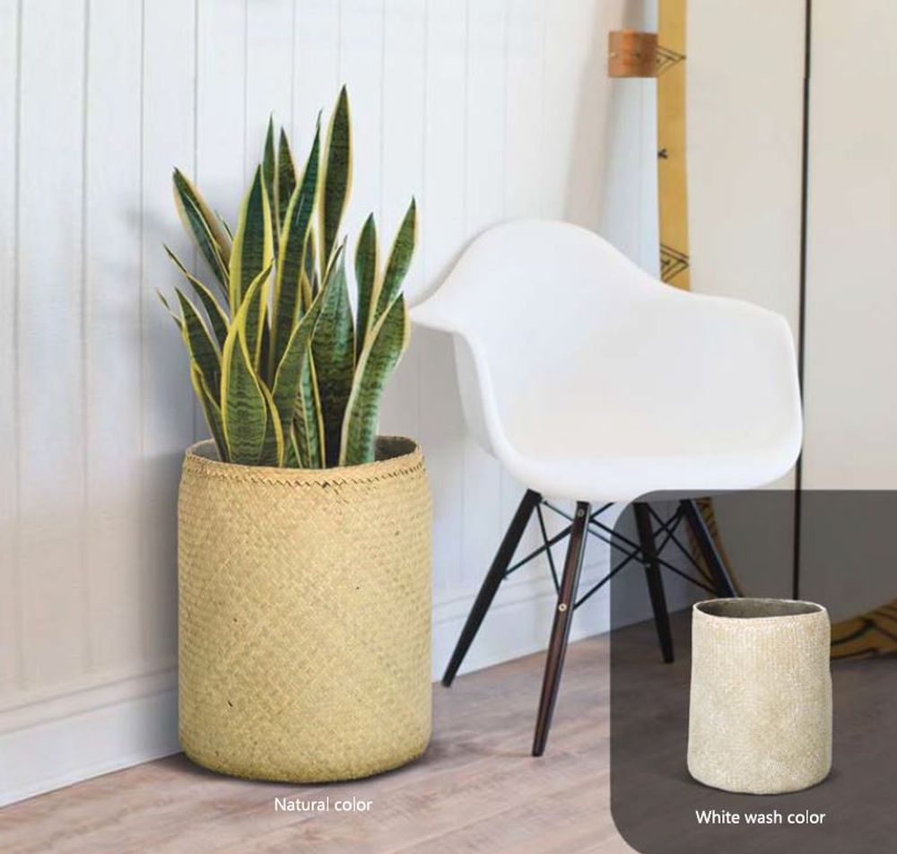 Pottery - LONGAN SEAGRASS - Medium Tall Round Shape Planter - NEXX DECOR LTD