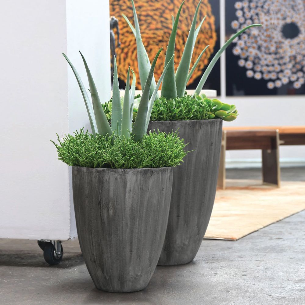 Pottery - SAND FIBER - Tall Vertical Scratched Planter - NEXX DECOR LTD
