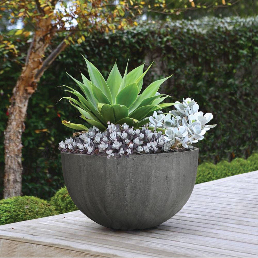 Pottery - SAND FIBER - Short Round Vertical Scratched Planter - NEXX DECOR LTD