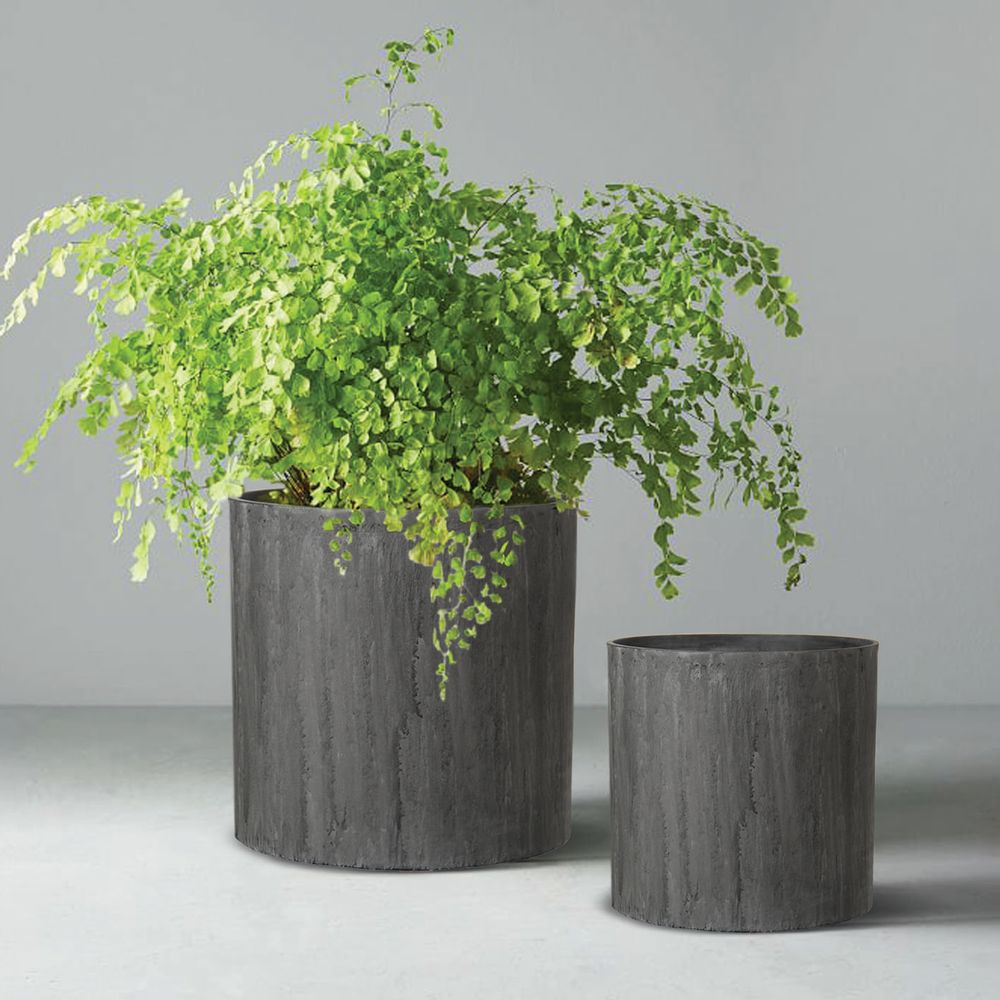 Pottery - SAND FIBER - Cylindrical Shape Vertical Scratched Planter - NEXX DECOR LTD