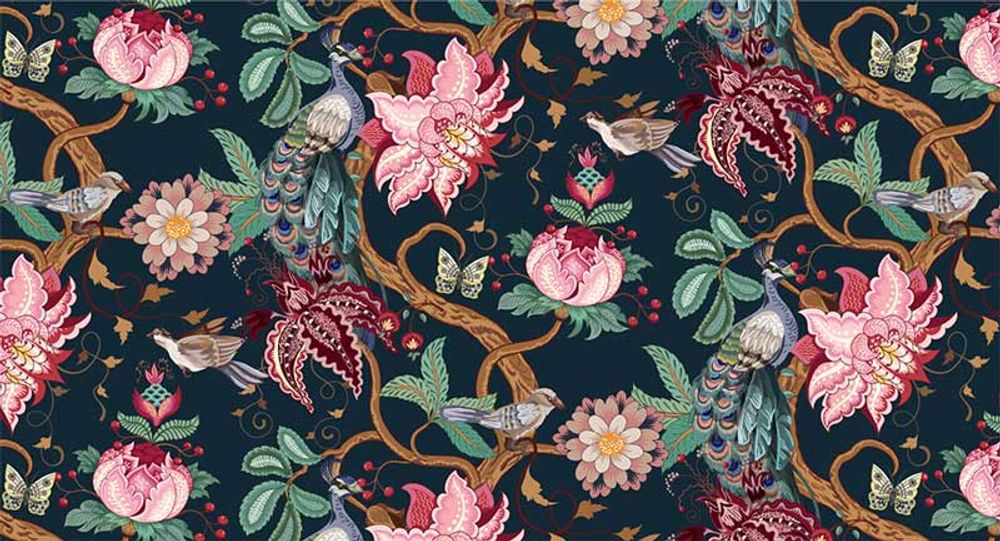 Objets de décoration - Papier peint grosses fleurs et oiseaux Pavo - LA MAISON MURAEM