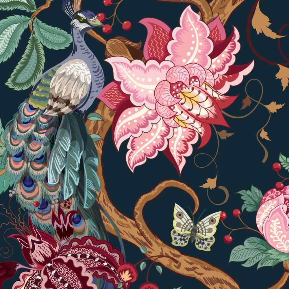 Objets de décoration - Papier peint grosses fleurs et oiseaux Pavo - LA MAISON MURAEM