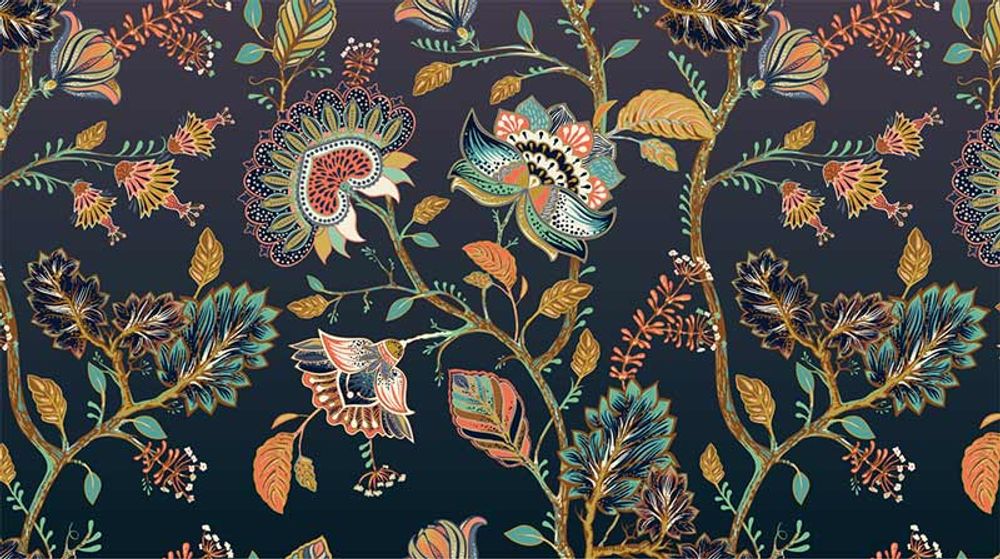 Papiers peints - Papier peint illustration florale panoramique Batik - LA MAISON MURAEM