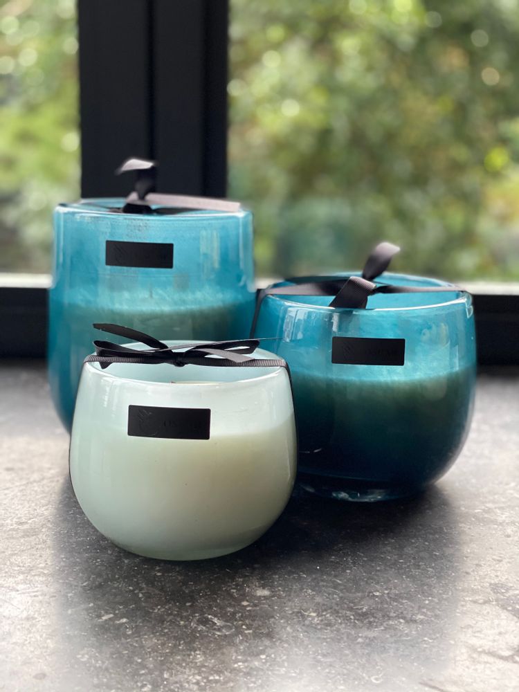 Bougies - Bougie en verre bleu soufflé à la bouche - OSCAR LUXURY CANDLES