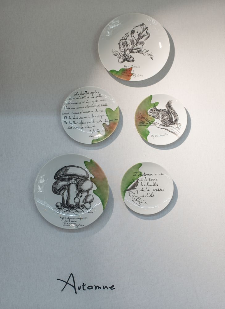 Other wall decoration - Wall installation of illustrated plates AUTUMN - VERONIQUE JOLY-CORBIN