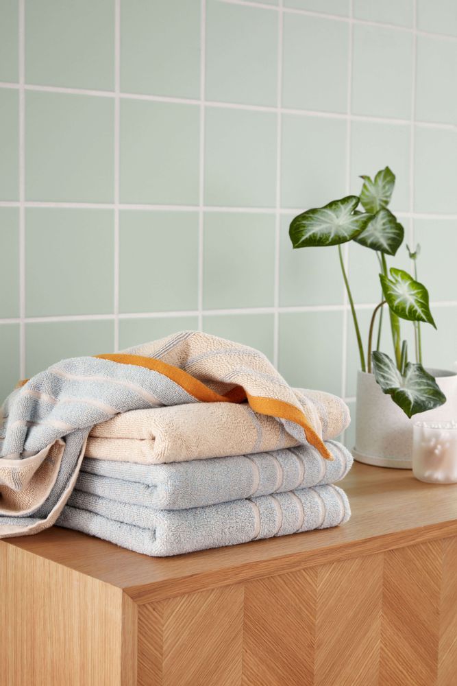 Bath towels - Towel, cotton, sand/blue/orange - HÜBSCH