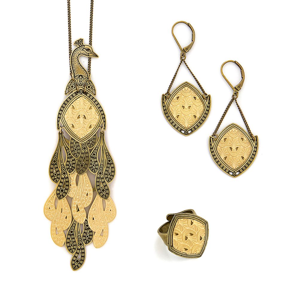 Bijoux - Oiseau de Junon : boucles, bracelets, colliers, bagues et broche. - AMELIE BLAISE