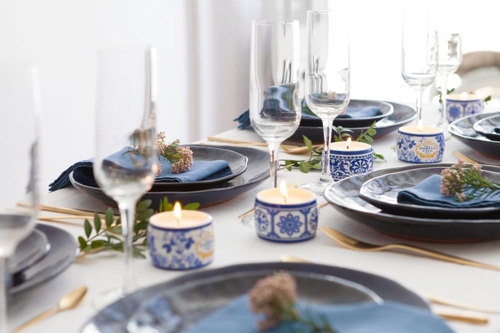 Candles - Portus Cale Gold & Blue Fragranced Candle Set - CASTELBEL