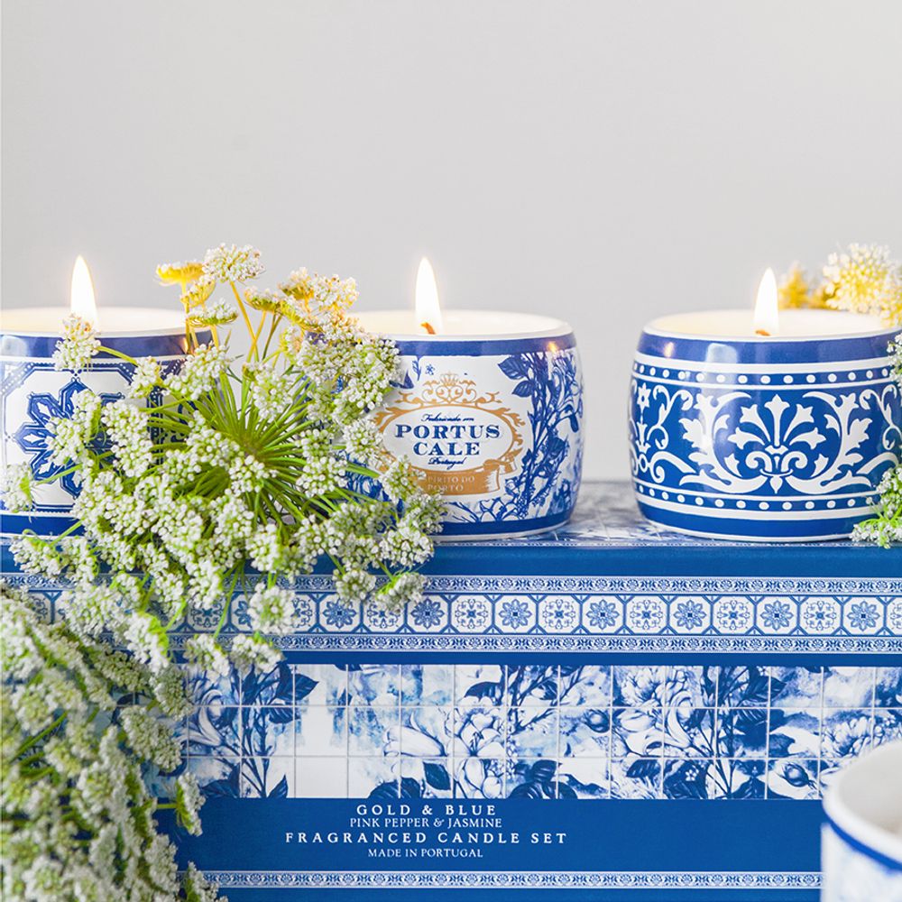 Candles - Portus Cale Gold & Blue Fragranced Candle Set - CASTELBEL