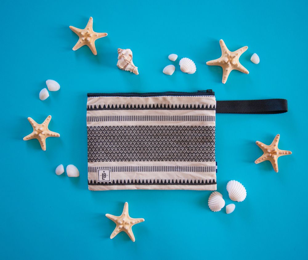 Clutches - Boho with Black Strap Pencil Case Pouch Clutch - THE LUNCHBAGS