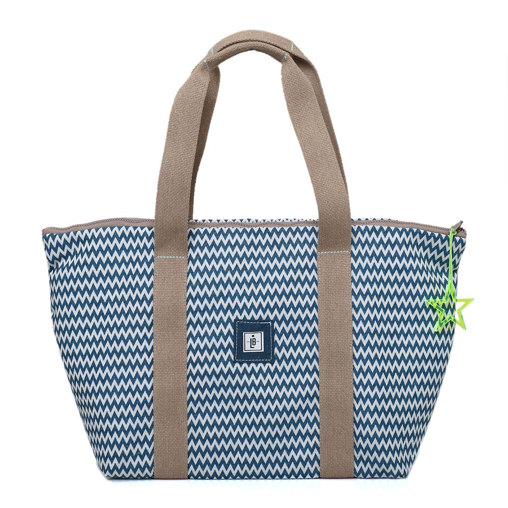 Sacs de sport - Vagues bleues avec sangle beige Handbag Beachbag Weekender - THE LUNCHBAGS