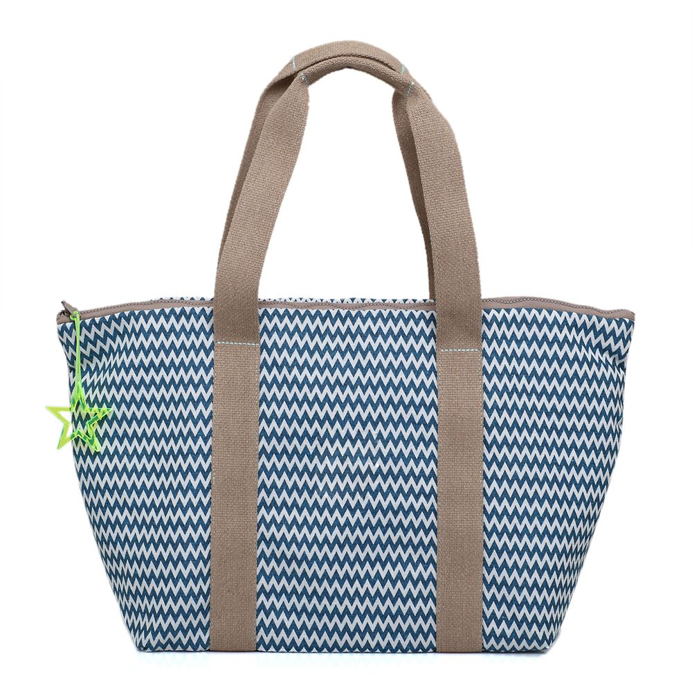 Sacs de sport - Vagues bleues avec sangle beige Handbag Beachbag Weekender - THE LUNCHBAGS