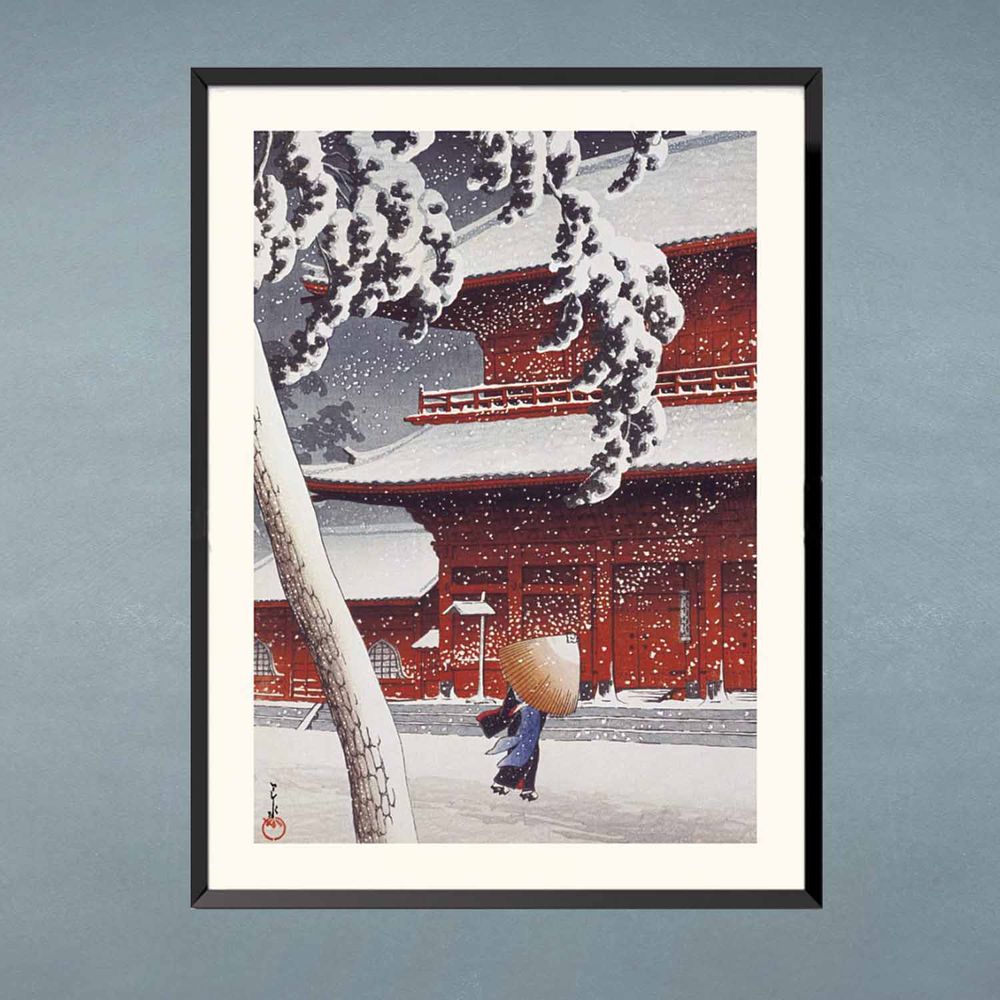 Affiches - Estampe japonaise paysage Le Temple Zojoji à Shiba de Kawase Hasui prêt-à-encadrer 30x40 cm - BILLPOSTERS