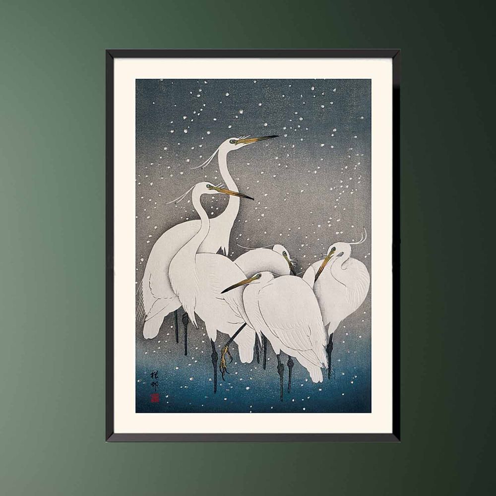 Affiches - Estampe japonaise oiseaux Aigrettes garzettes de Ohara Koson prêt-à-encadrer 30x40 cm - BILLPOSTERS