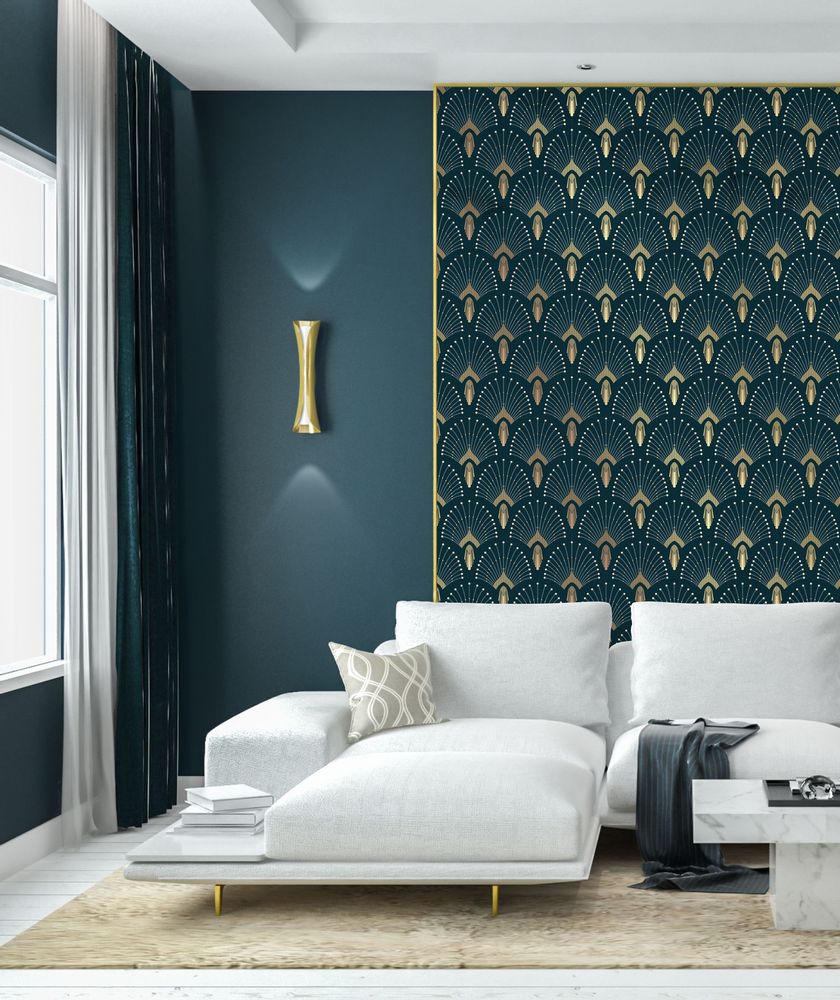 Autres décorations murales - Papier peint 1925 Bleu foncé doré - PAPERMINT