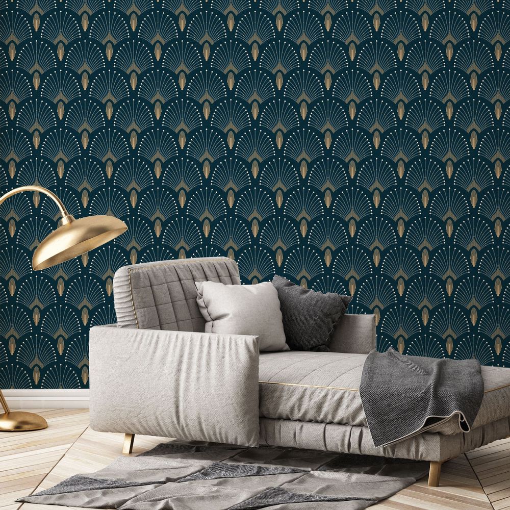 Autres décorations murales - Papier peint 1925 Bleu foncé doré - PAPERMINT