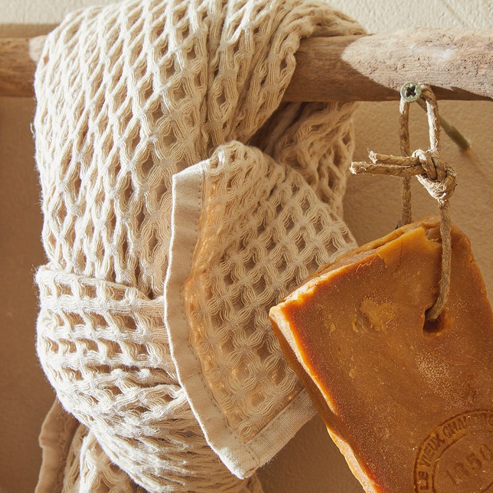 Serviettes de bain - Nid d'Abeille en coton bio sable - DORAN SOU
