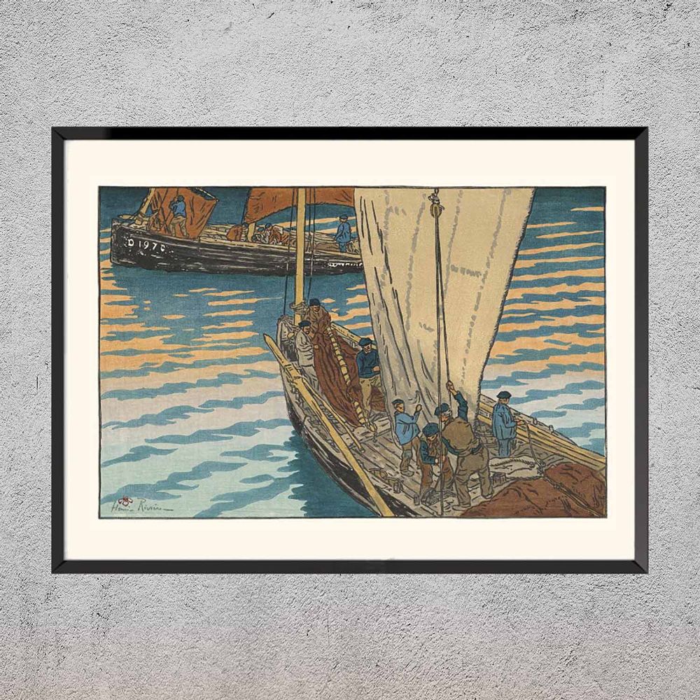 Affiches - Estampe Bretagne Départ des sardiniers à Tréboul de Henri Rivière prêt-à-encadrer 30x40 cm - BILLPOSTERS