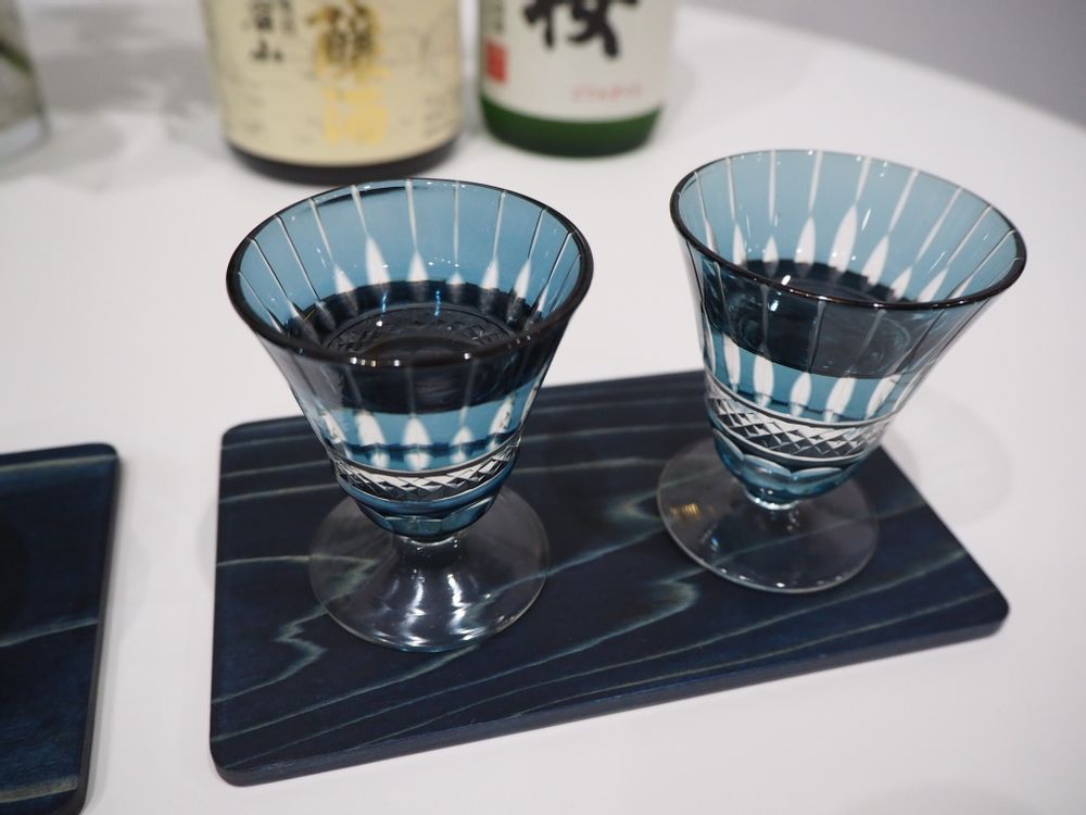 Glass - Kiriko High Glass with Indigo cedar plate Set - AOLA