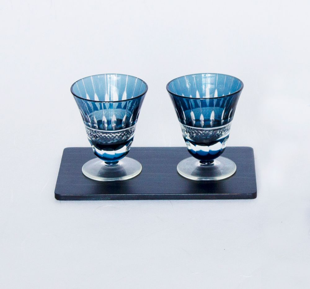 Glass - Kiriko High Glass with Indigo cedar plate Set - AOLA
