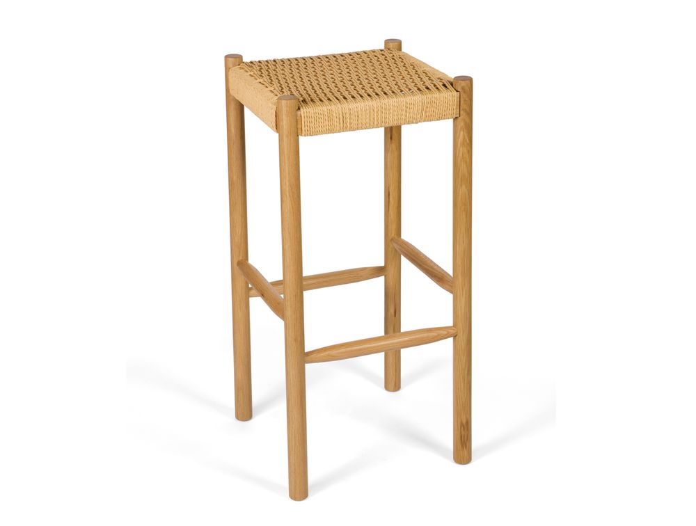 Benches - Stool in oak wood and paper rope 35x35x75 cm MU21012 - ANDREA HOUSE