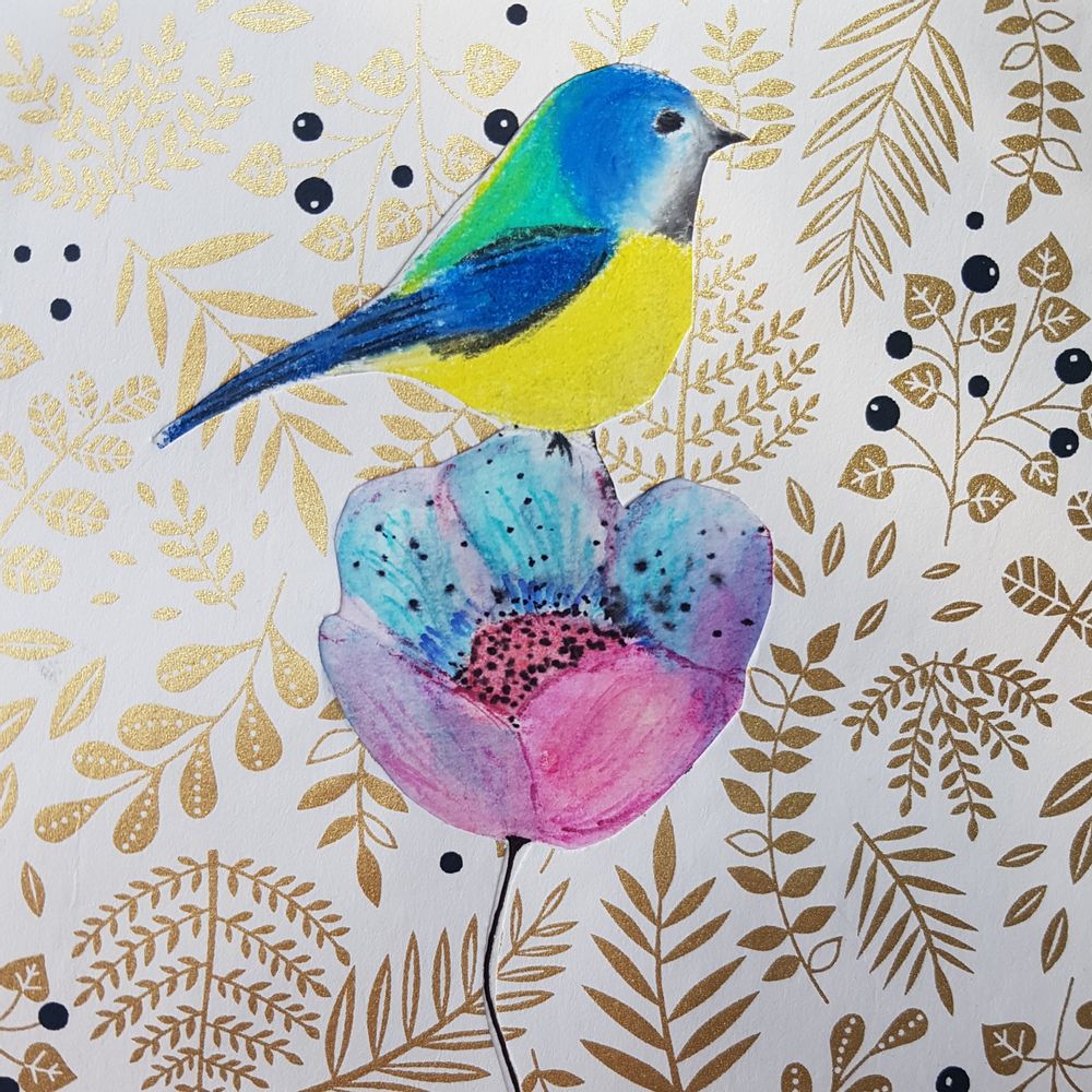 Autres décorations murales - Petit oiseau et sa fleur – Dessin encadré - L'ATELIER DES CREATEURS