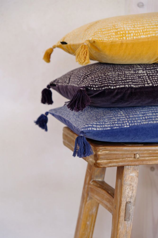 Coussins textile - VELOURAMA - Housse de Coussin Velours imprimé bleu 50 x 30 cm - CONSTELLE HOME
