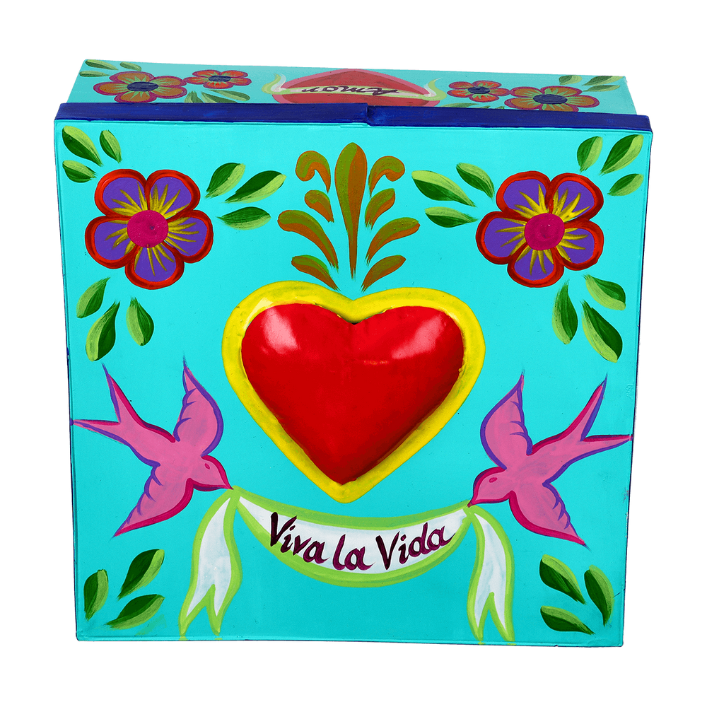 Coffrets et boîtes - Boîte décorative en métal peint à la main « VIVA LA VIDA » - PINK PAMPAS