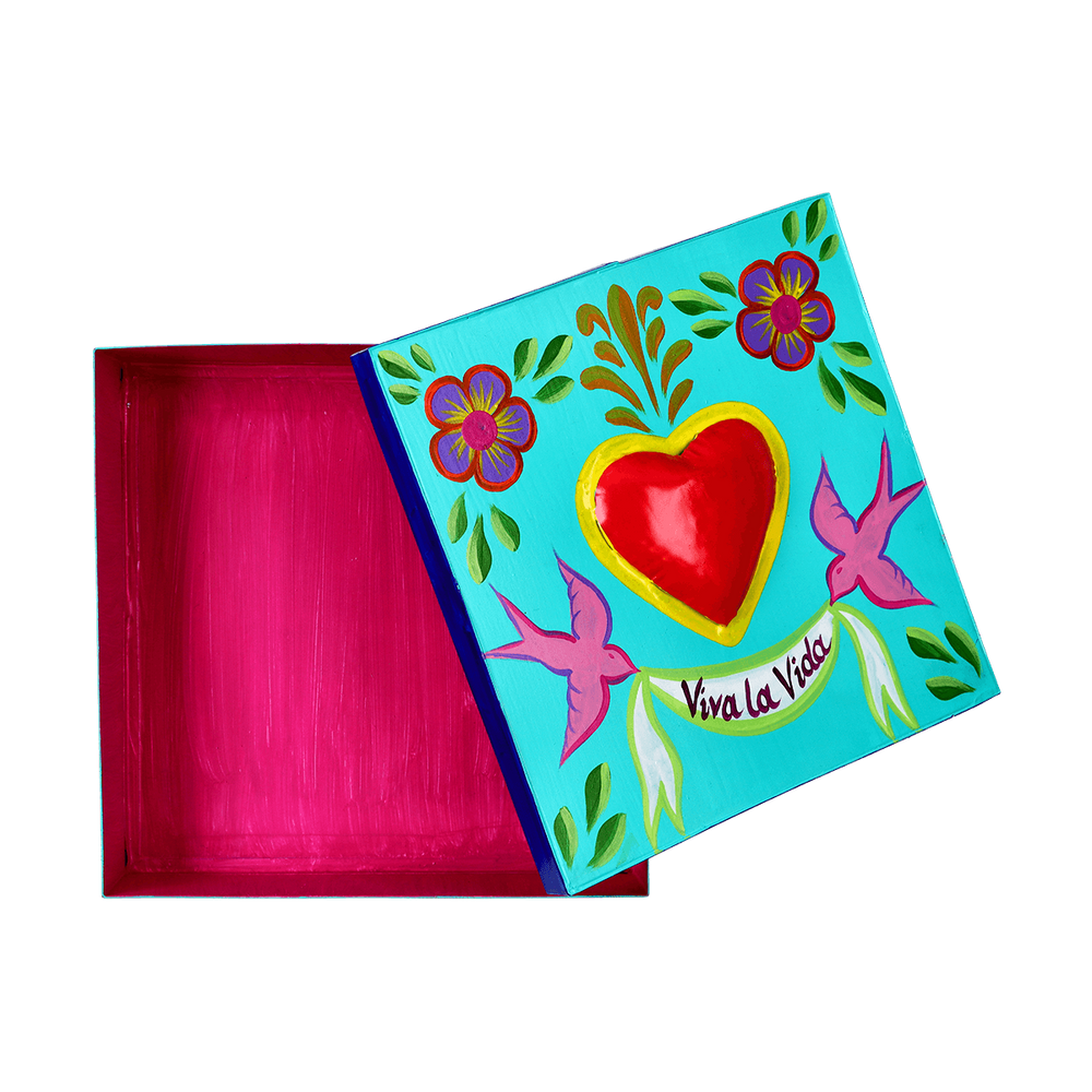 Coffrets et boîtes - Boîte décorative en métal peint à la main « VIVA LA VIDA » - PINK PAMPAS