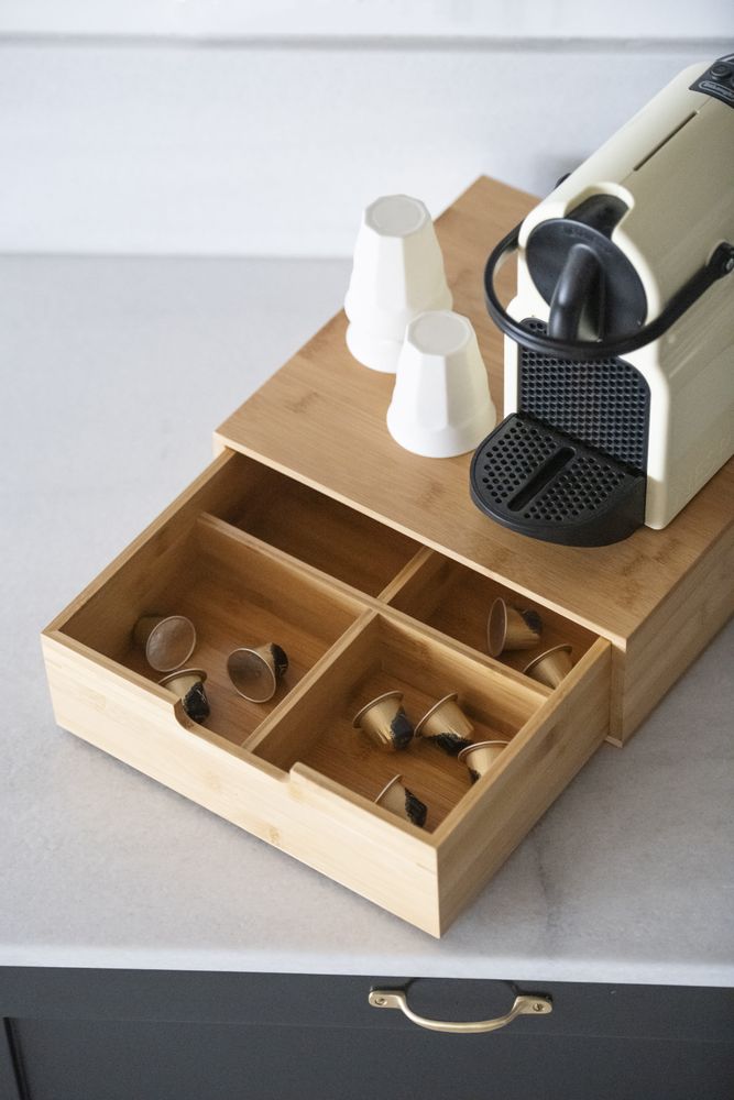 Accessoires thé et café - Boîte en bois de bambou, 4 compartiments 30x31x10 cm CC21000 - ANDREA HOUSE