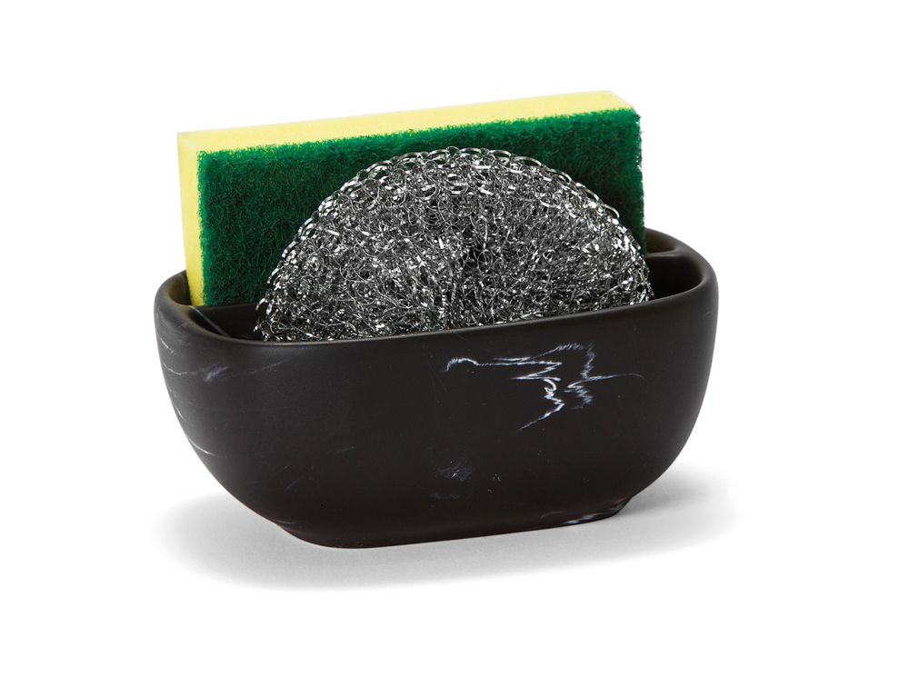 Kitchen utensils - Black Marble Effect Polyresin Sponge/Washer Holder 12.5 x 9.5 x 6 cm CC21066 - ANDREA HOUSE