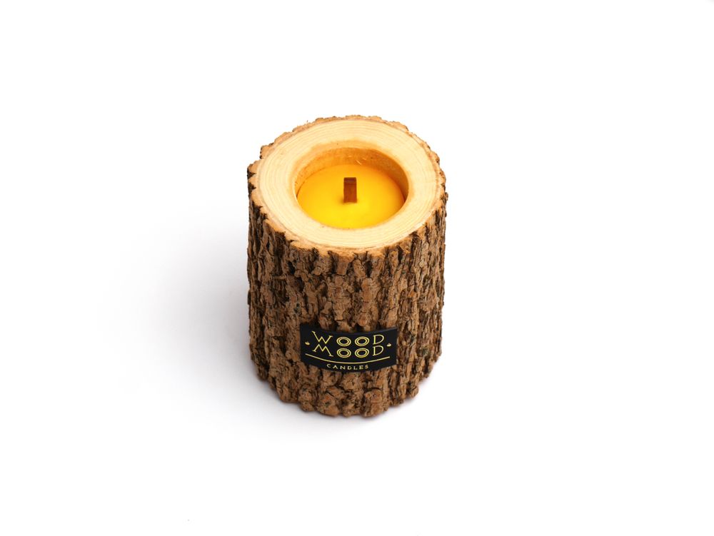 Gifts - ROCKY S | Unique candle made of wood, beeswax and natural oils | Perfect gifting size - WOOD MOOD