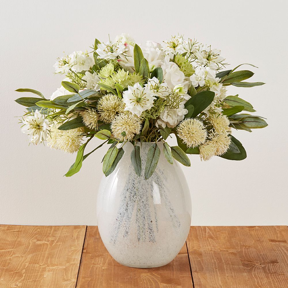 Décorations florales - Bouquet blanc et vert - LOU DE CASTELLANE - Fleurs artificielles plus vraies que nature - LOU DE CASTELLANE