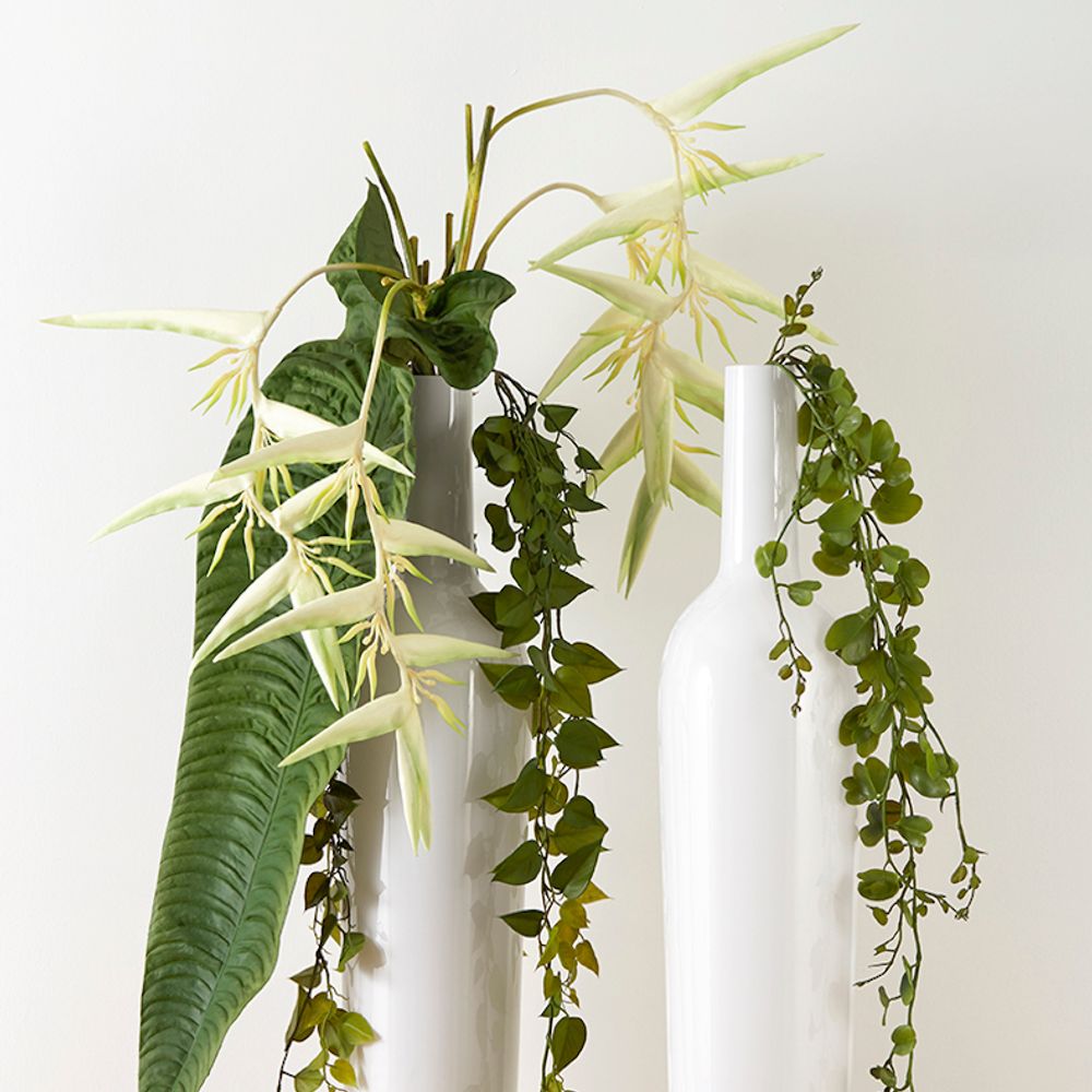 Floral decoration - Vases bottle and heliconia - LOU DE CASTELLANE - Artificial flowers more true than nature - LOU DE CASTELLANE
