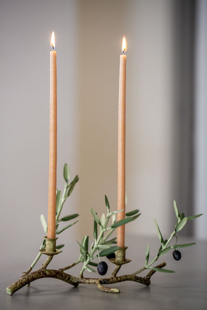 Bougeoirs et photophores  - Bougeoir 2 bougies longues 4 rameaux Collection AVIGNON - L'OLIVIER FORGÉ