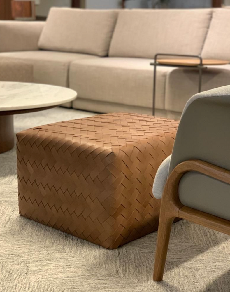 Ottomans - MAXI ASPEN HANDWOVEN LEATHER OTTOMAN - ELISA ATHENIENSE HOME