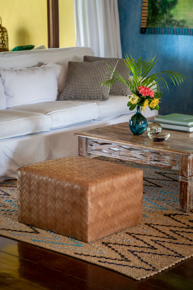 Ottomans - MAXI ASPEN HANDWOVEN LEATHER OTTOMAN - ELISA ATHENIENSE HOME