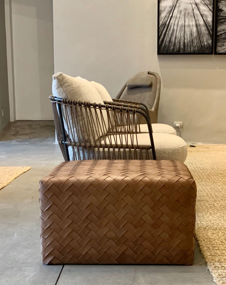 Ottomans - MAXI ASPEN HANDWOVEN LEATHER OTTOMAN - ELISA ATHENIENSE HOME