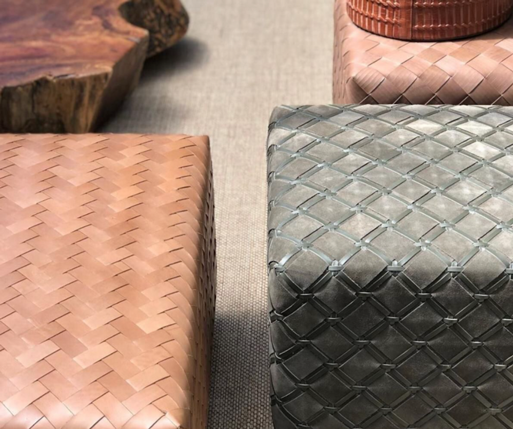 Ottomans - MAXI ASPEN HANDWOVEN LEATHER OTTOMAN - ELISA ATHENIENSE HOME