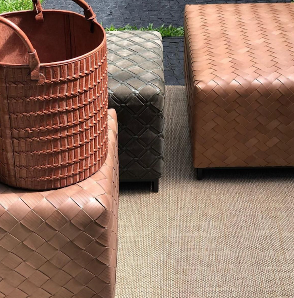 Ottomans - MAXI ASPEN HANDWOVEN LEATHER OTTOMAN - ELISA ATHENIENSE HOME