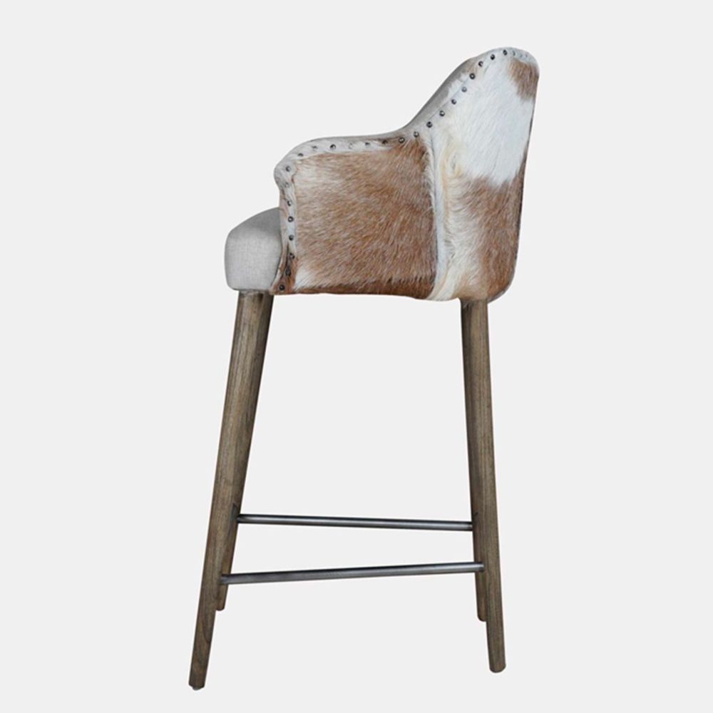 Chaises - Chaise de bar COURCHEVEL - coton et peau de chèvre - JOE SAYEGH PARIS