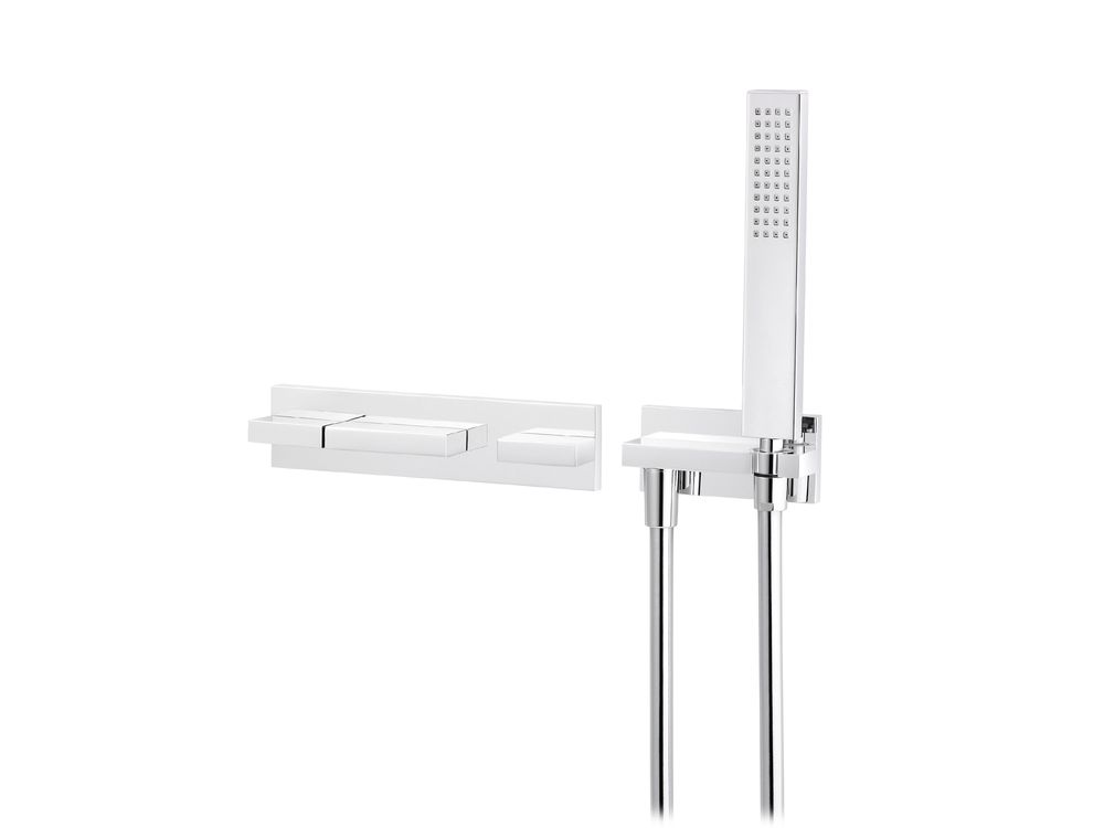 Robinetterie - Andrew | Batterie bain-douche thermostatique, à encastrer, avec 2 robinets d'arrêt et douchette, sans bec - RVB