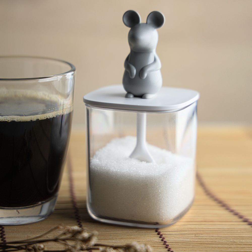 Food storage - Lucky Mouse Seasoning Container & Spoon : Party Drinking glass Coaster Canister Jar Tea and Coffee 100% recyclable. - QUALY DESIGN OFFICIAL
