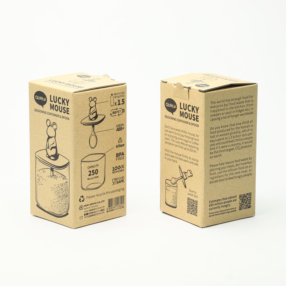 Food storage - Lucky Mouse Seasoning Container & Spoon : Party Drinking glass Coaster Canister Jar Tea and Coffee 100% recyclable. - QUALY DESIGN OFFICIAL